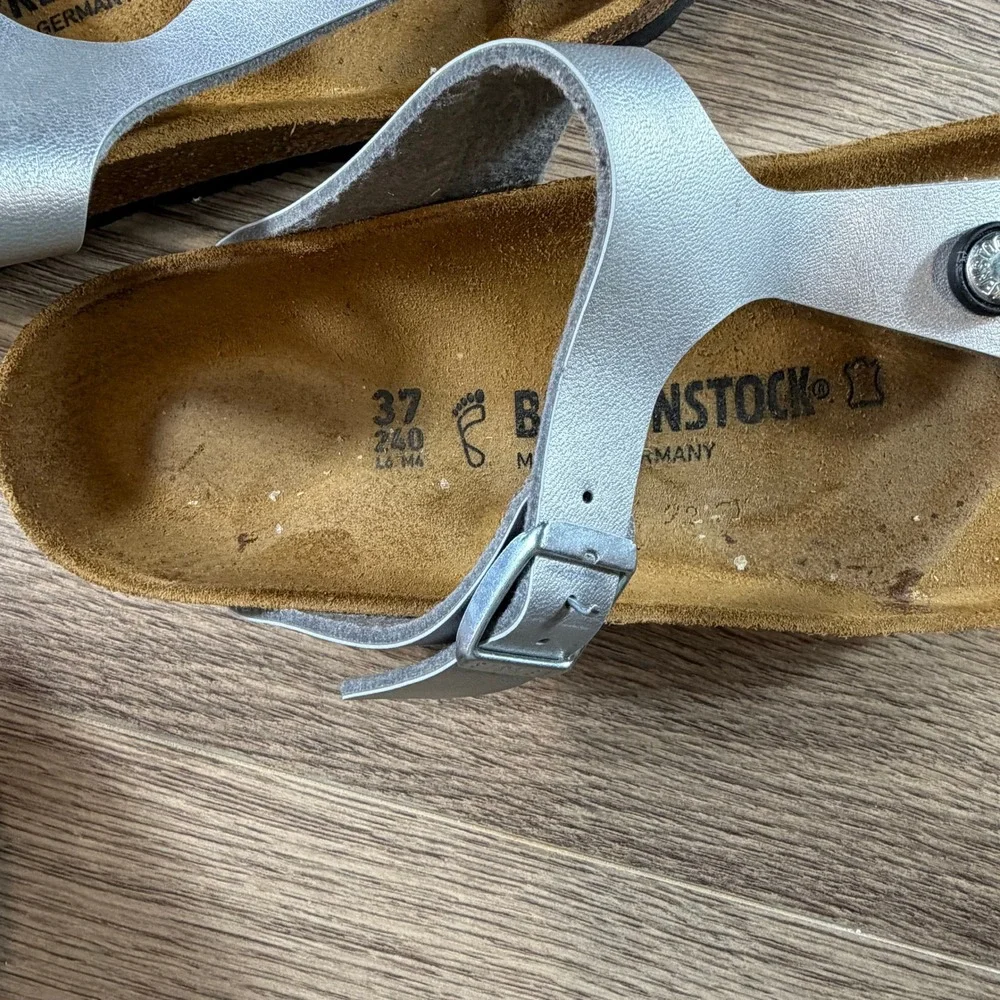 Birkenstock Gizeh Silver Metallic Birko-Flor Thong Sandals Womens 37 L6 M4